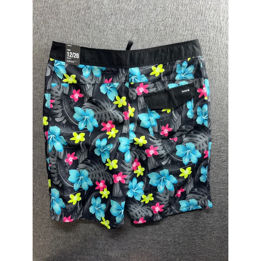 Hurley Boys Tropical Floral Board Shorts Black Blue Pink Size 12/26 NWT